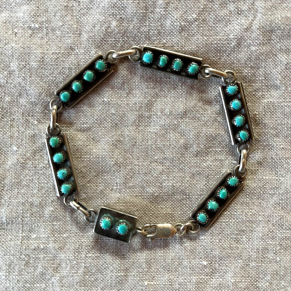 Rare Vintage Zuni Linked Bracelet Silver and Turquoise